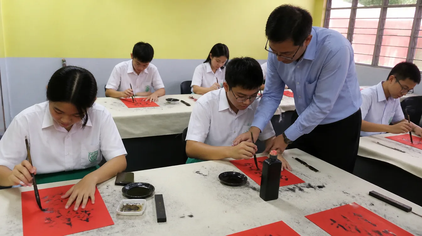 学生在课室练习书法