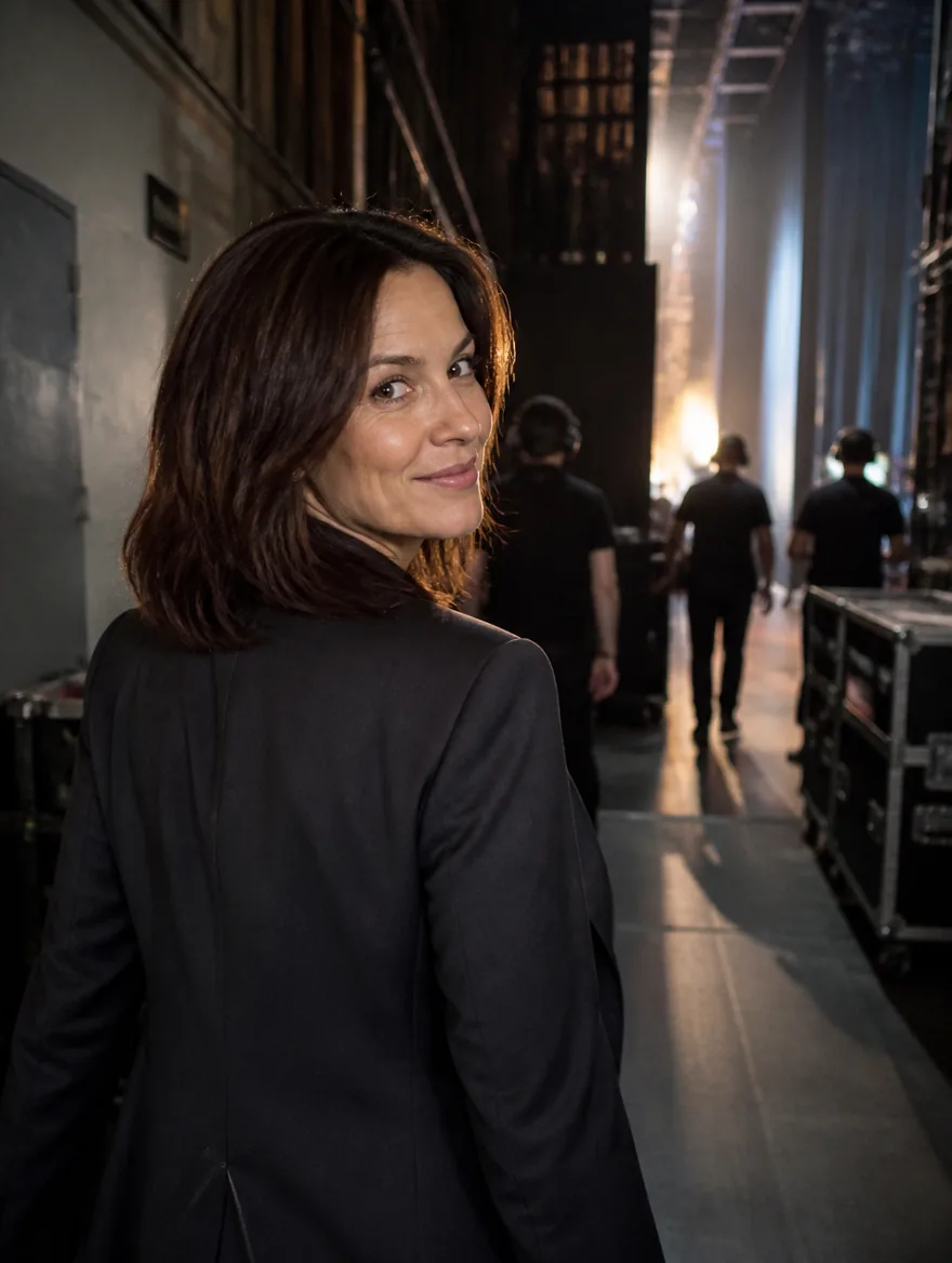 Maren walking a backstage corridor toward the stage