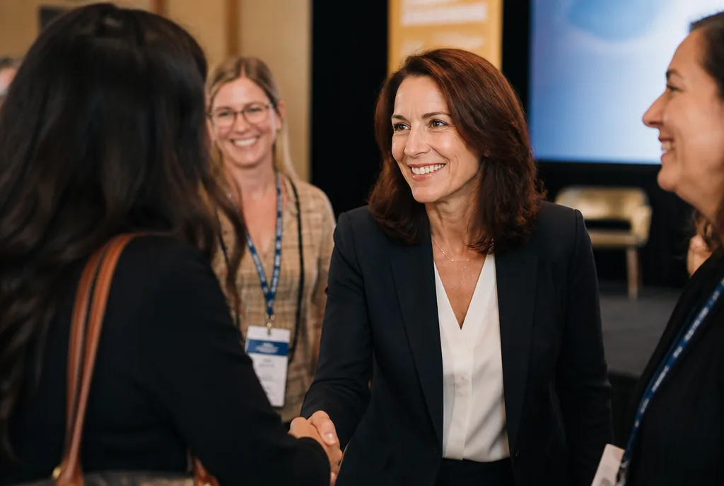 Maren greeting attendees after a keynote