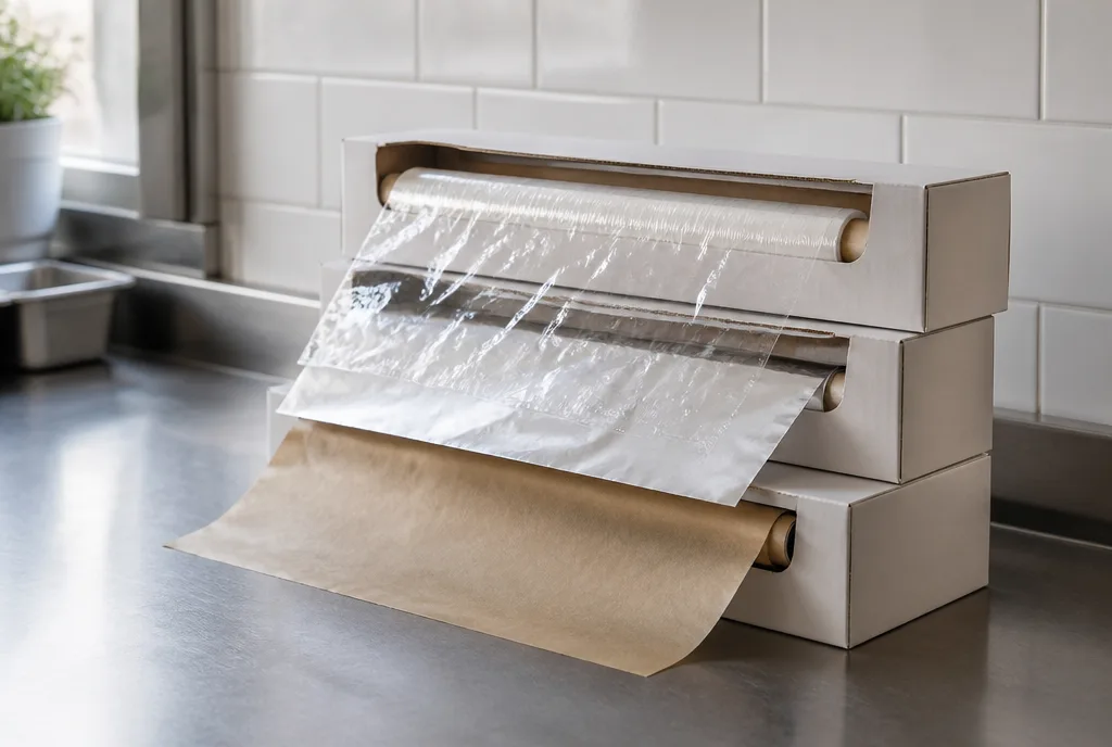 Rolls of cling wrap and aluminium foil