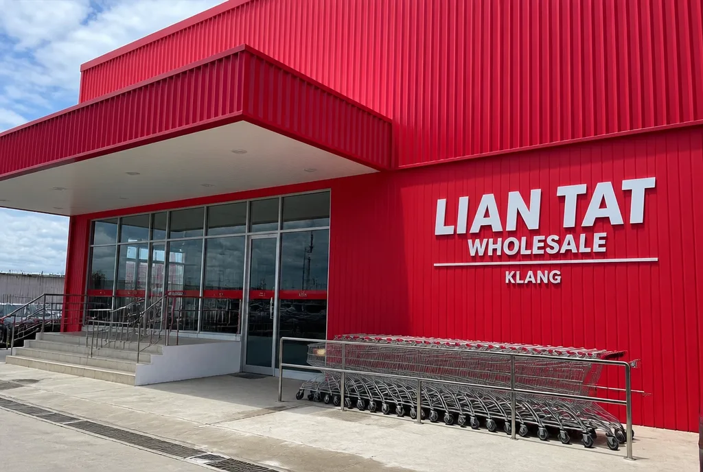 The entrance canopy of the Lian Tat market hall