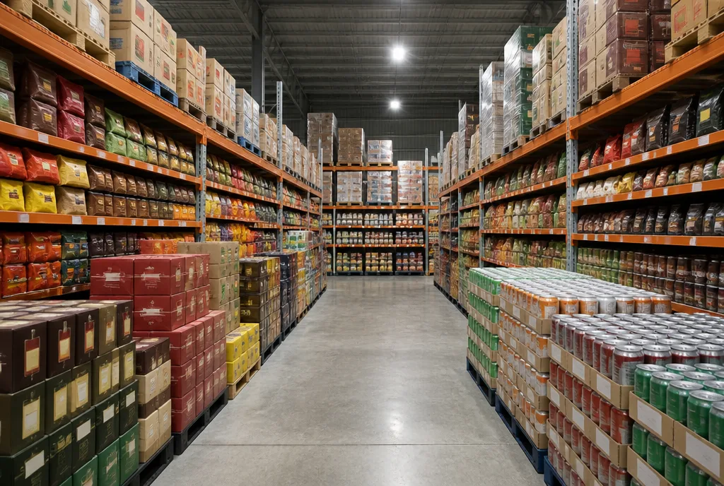 Racked cartons and staples in the Lian Tat store