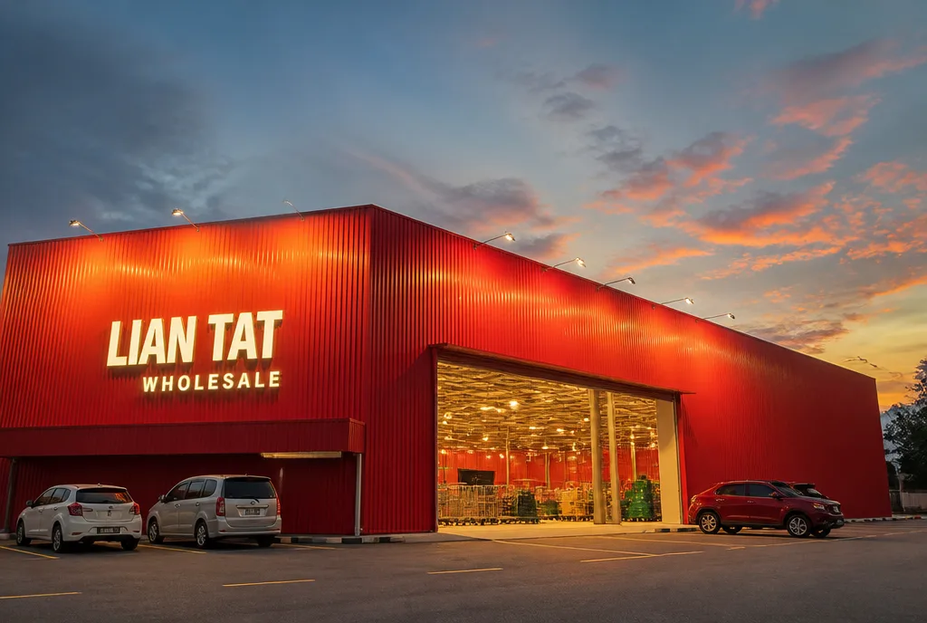 Lian Tat Wholesale market hall on Jalan Kapar at dusk