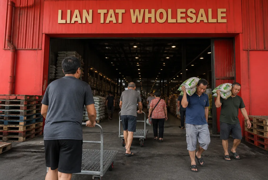 Shoppers arriving at the Lian Tat Wholesale entrance on Jalan Kapar