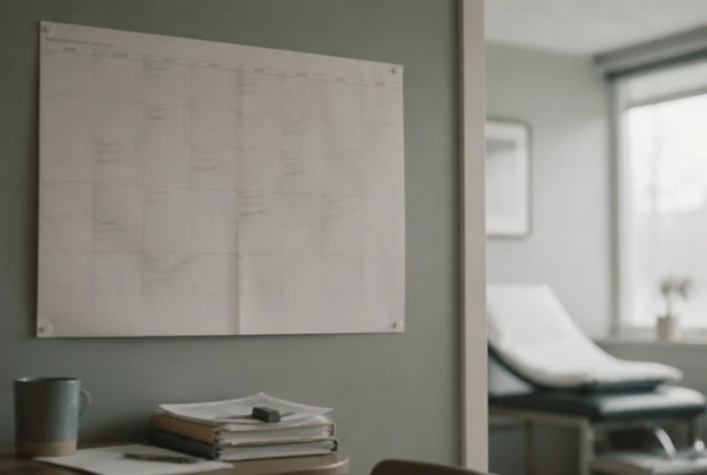 A paper week planner in the clinic office