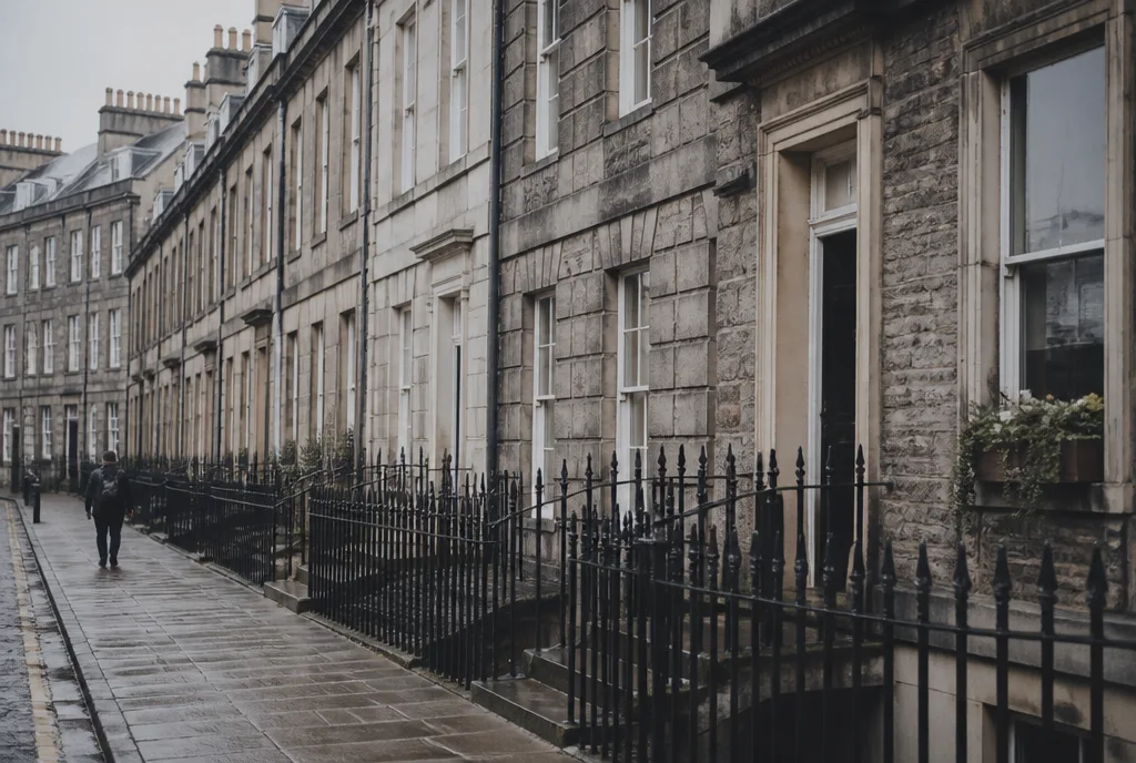 A quiet Edinburgh terrace of stone townhouses