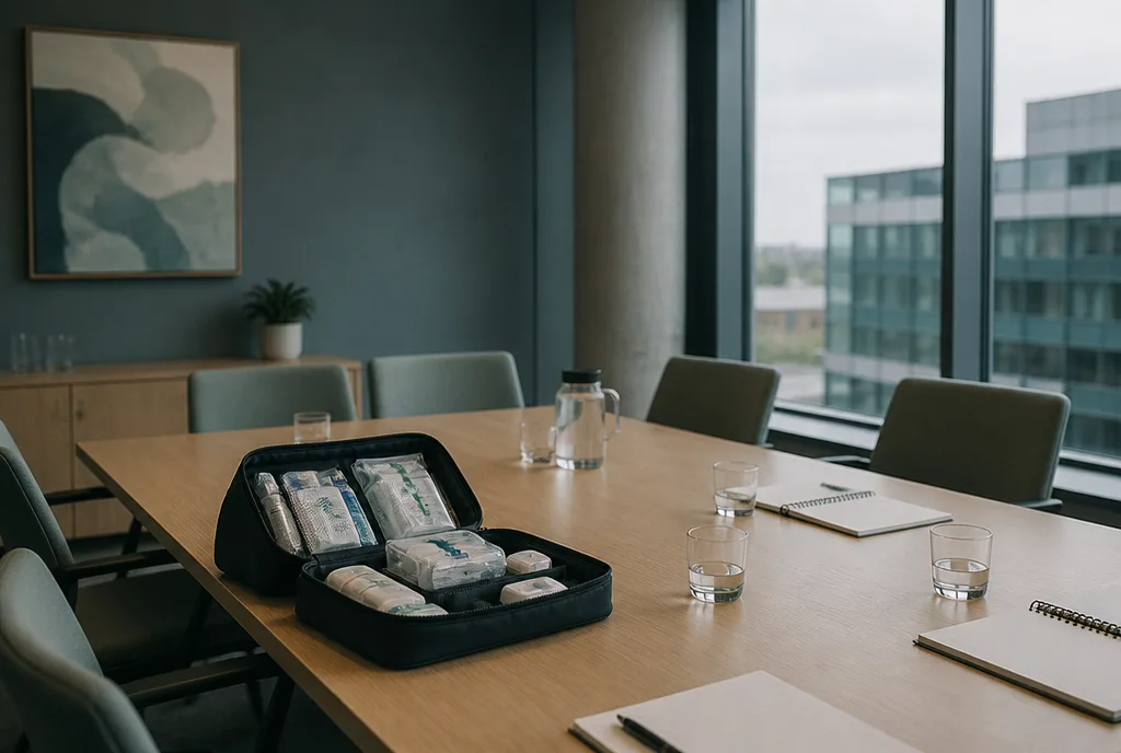 A meeting room set up for a workplace health session