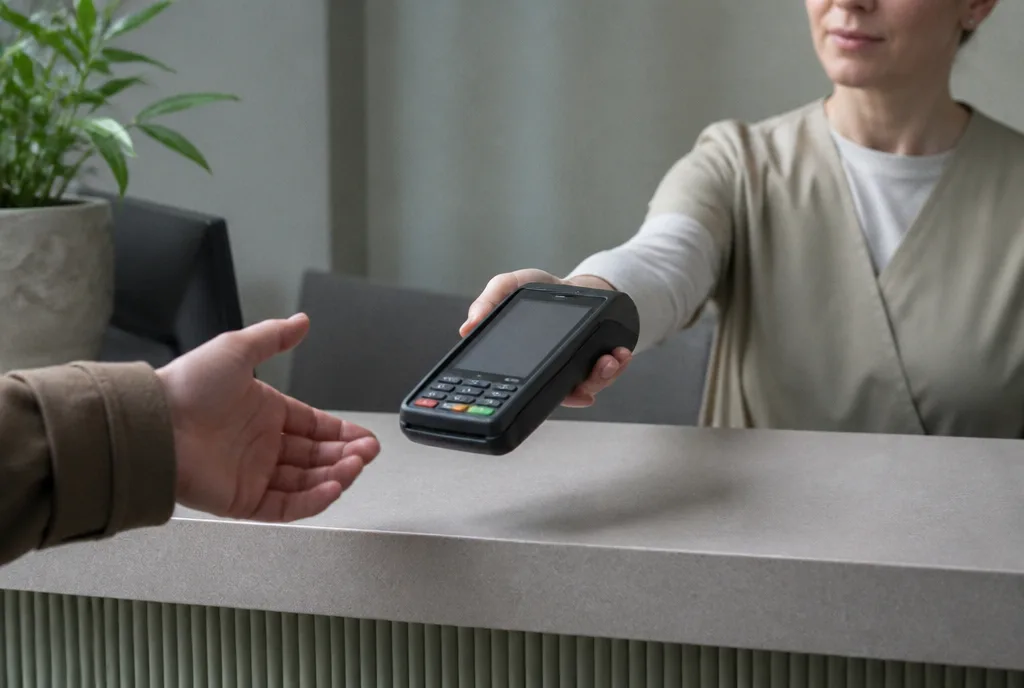 A card terminal on the reception desk
