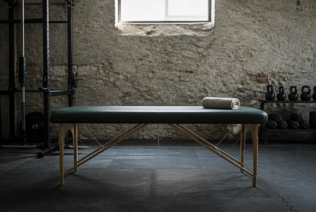 A treatment plinth in the lower-ground gym