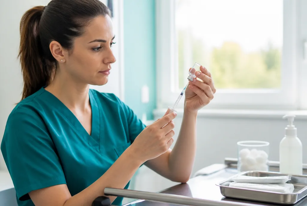 A nurse drawing a vaccine into a syringe