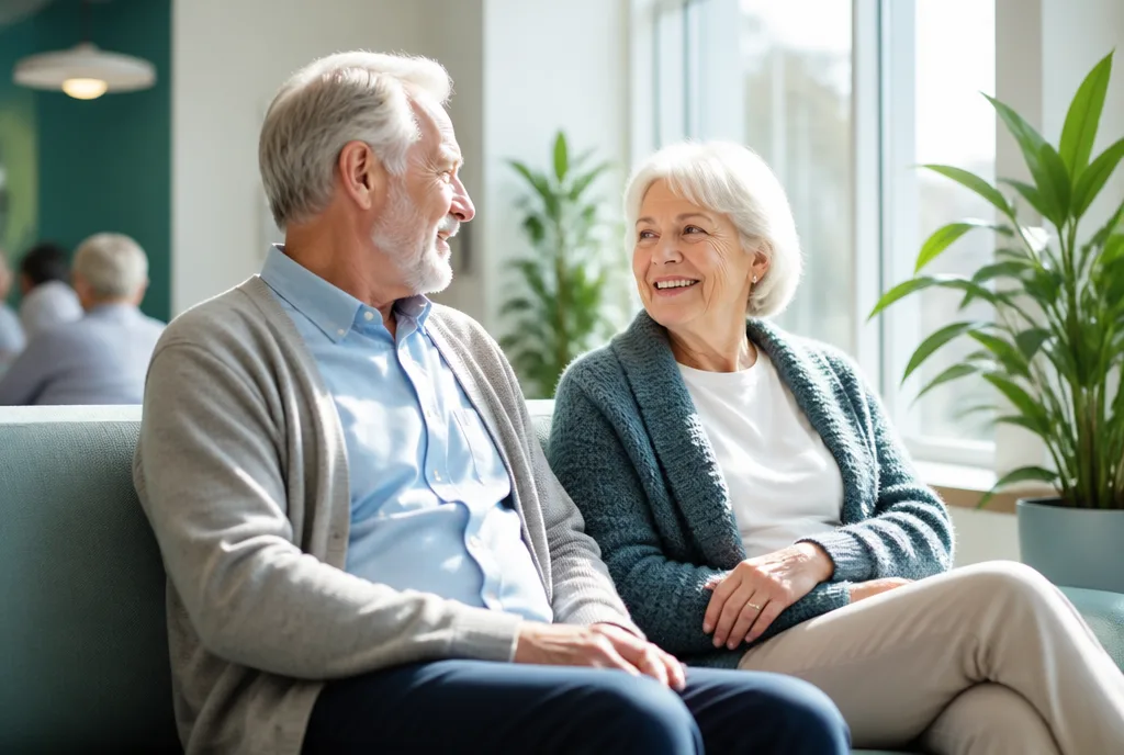 Two patients sitting together in the Ravelston Health waiting area