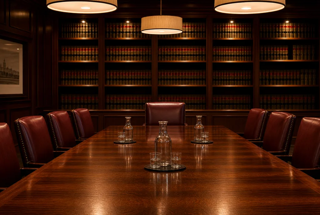 A hearing room in the firm’s chambers