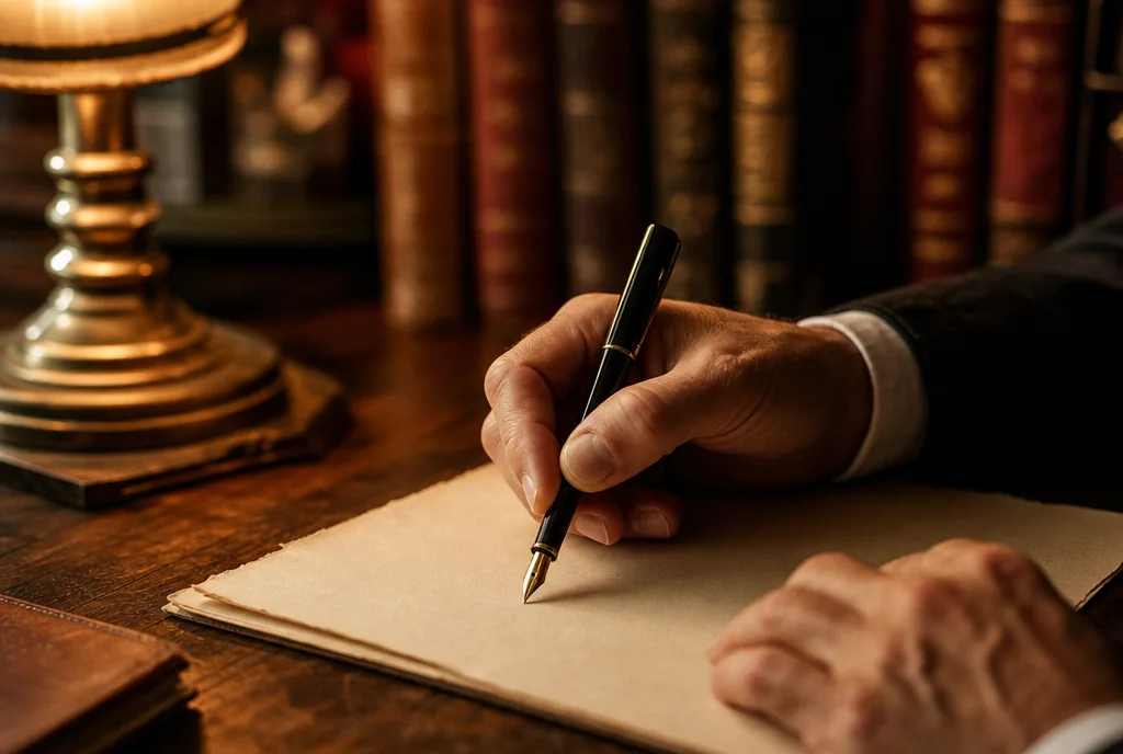 A lawyer making notes at a desk