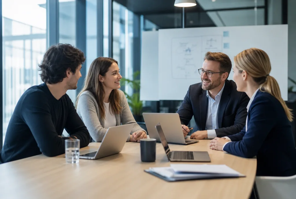 Founders and lawyers reviewing documents at a bright table