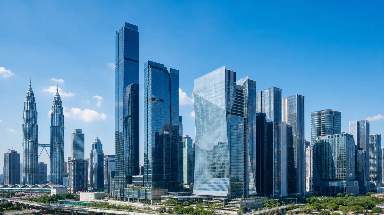 Modern Kuala Lumpur financial district towers in daylight