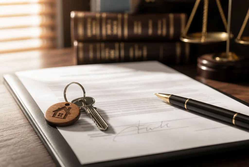 House keys resting on a signed sale and purchase agreement
