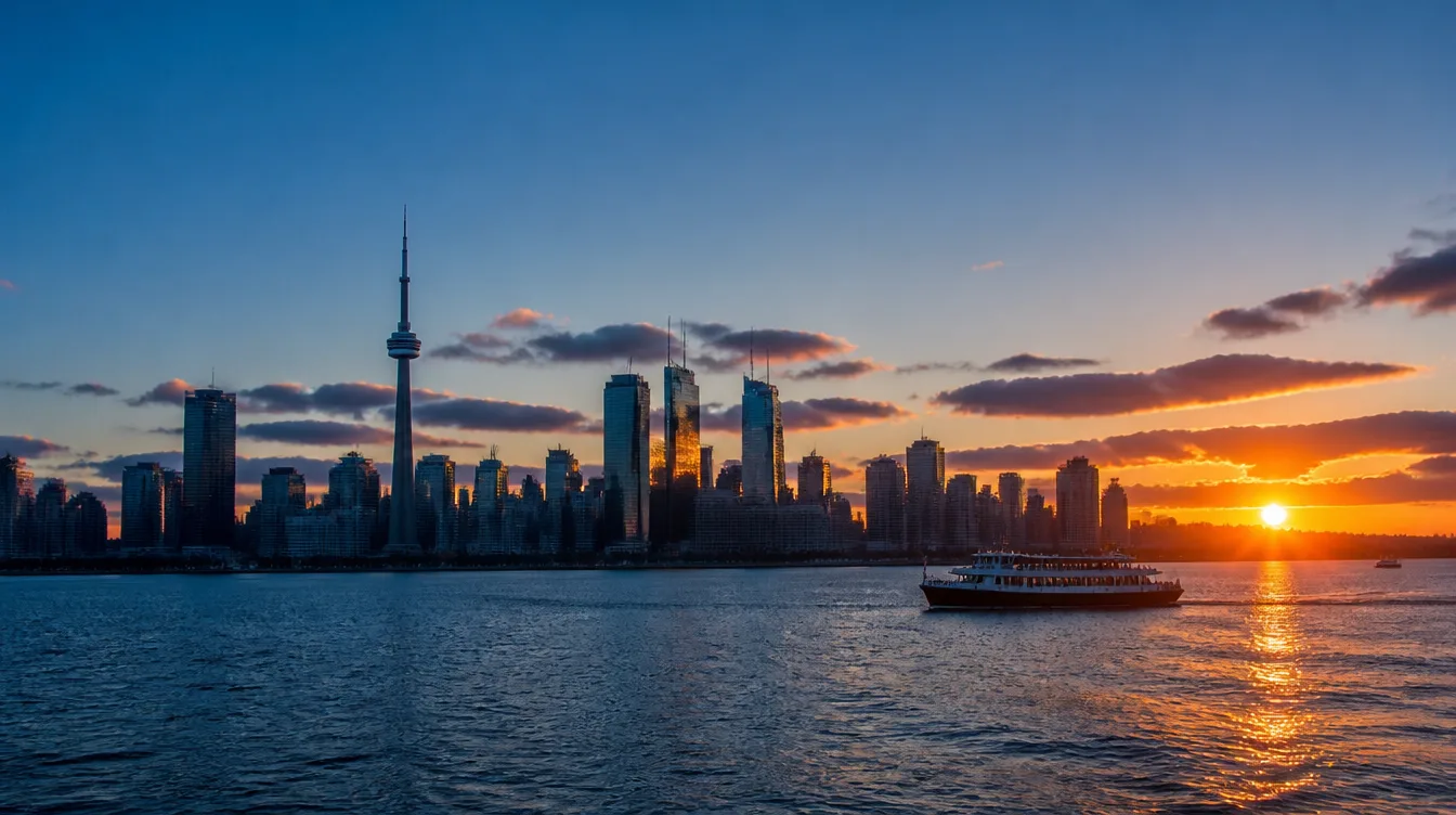 Toronto waterfront skyline at sunrise