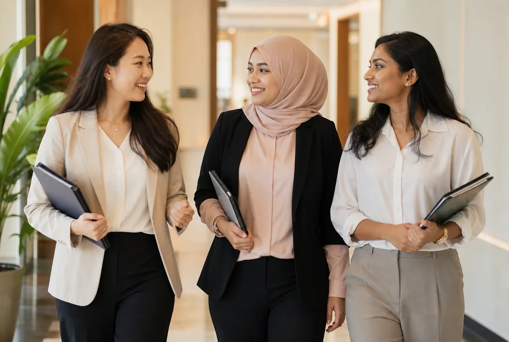 Three of the firm’s lawyers in conversation in the office corridor