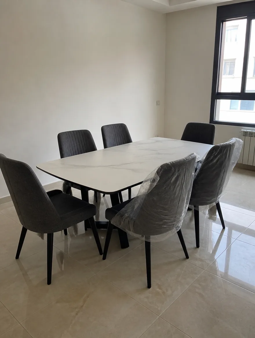 Modern table + 6 velvet chairs, imported, unused