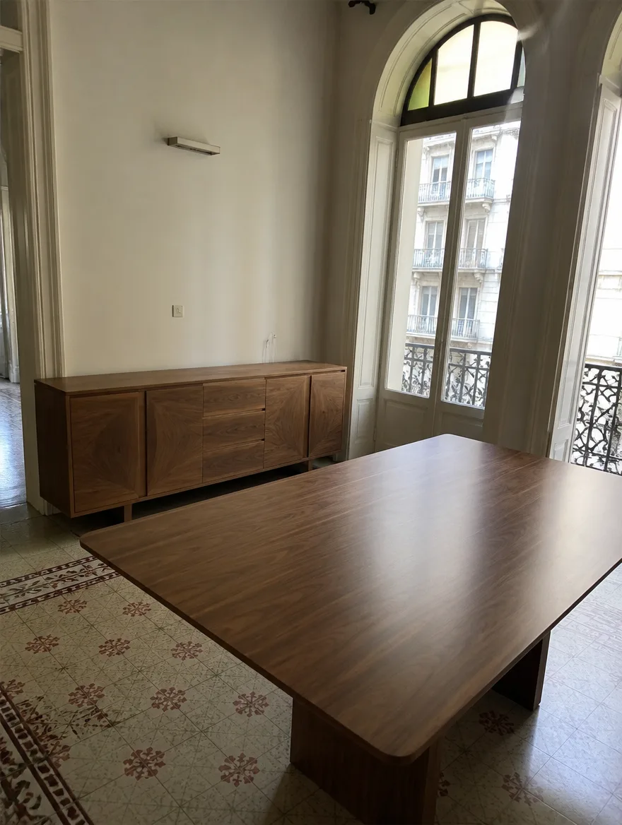 Walnut dining table with buffet (chairs not included)