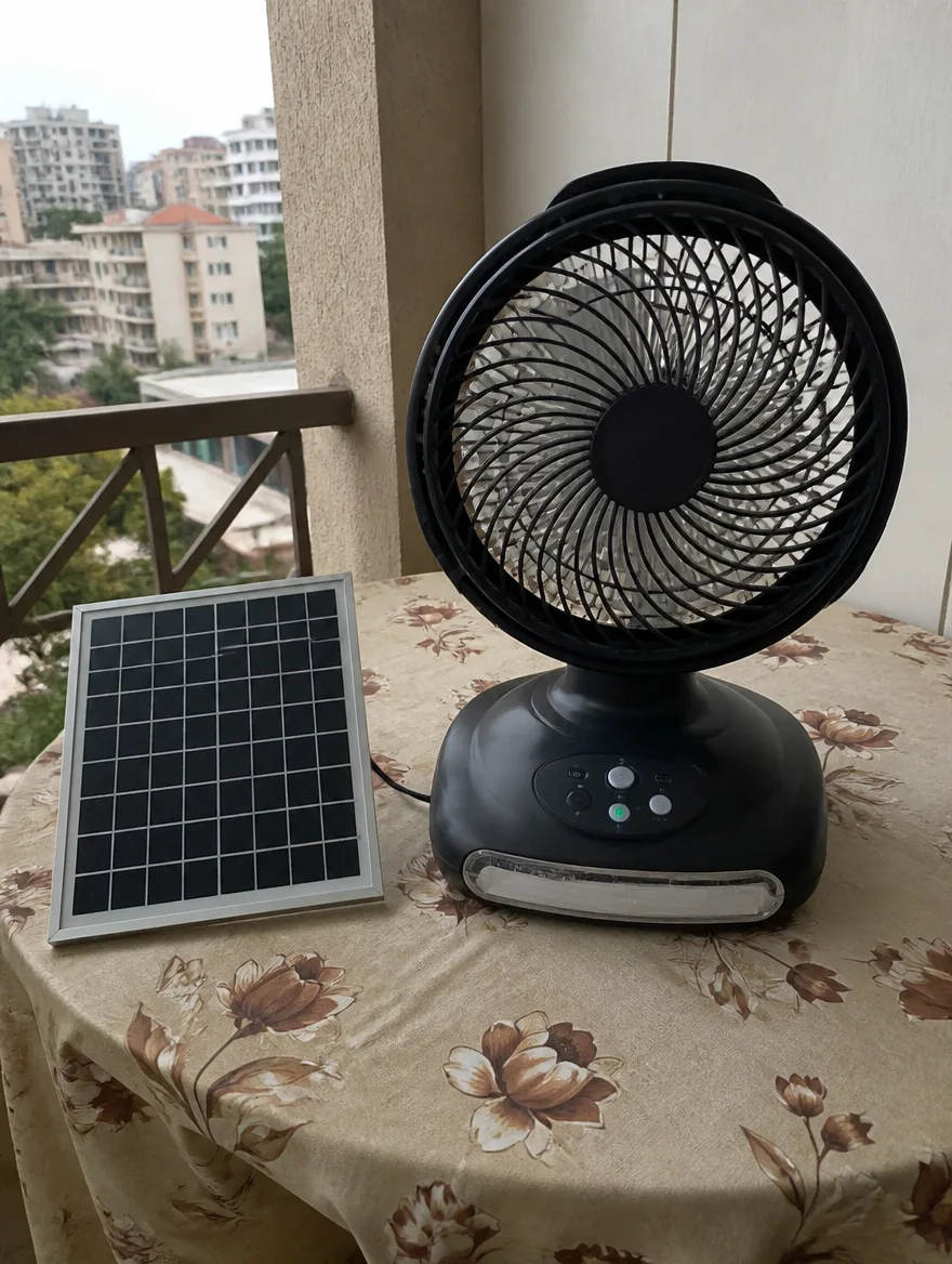 Solar fan with LED lamp and panel