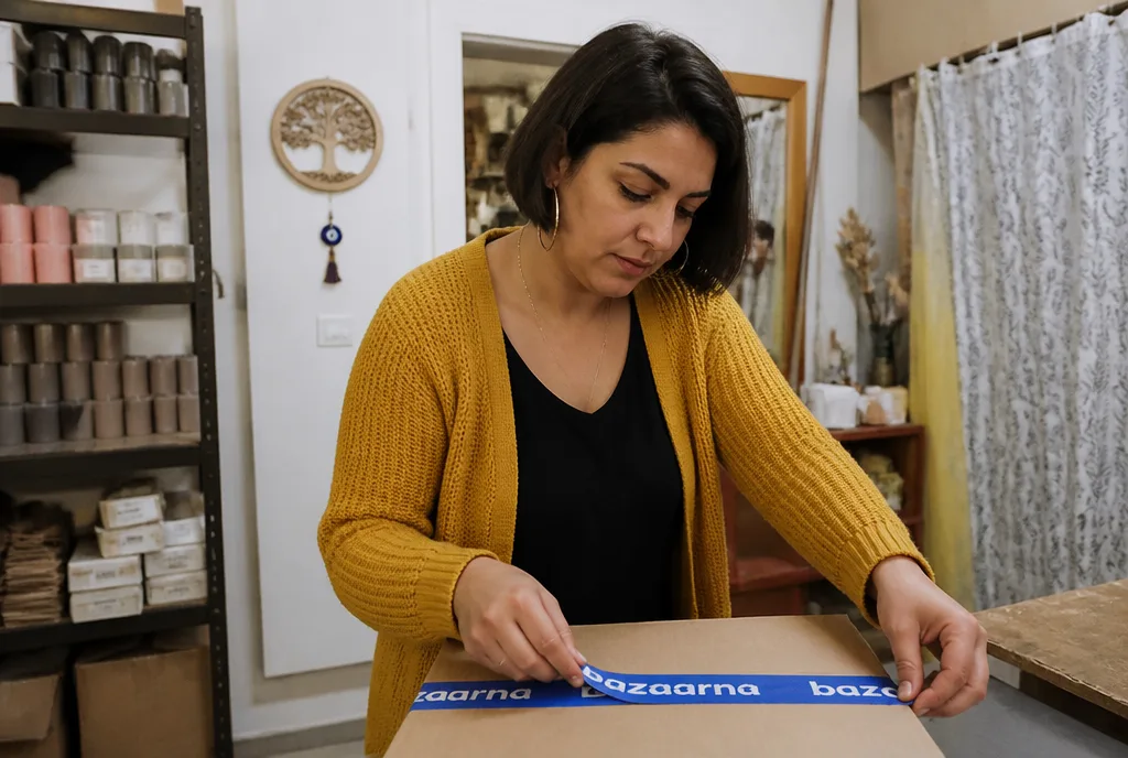 A seller packing a Bazaarna order in a Bourj Hammoud workshop