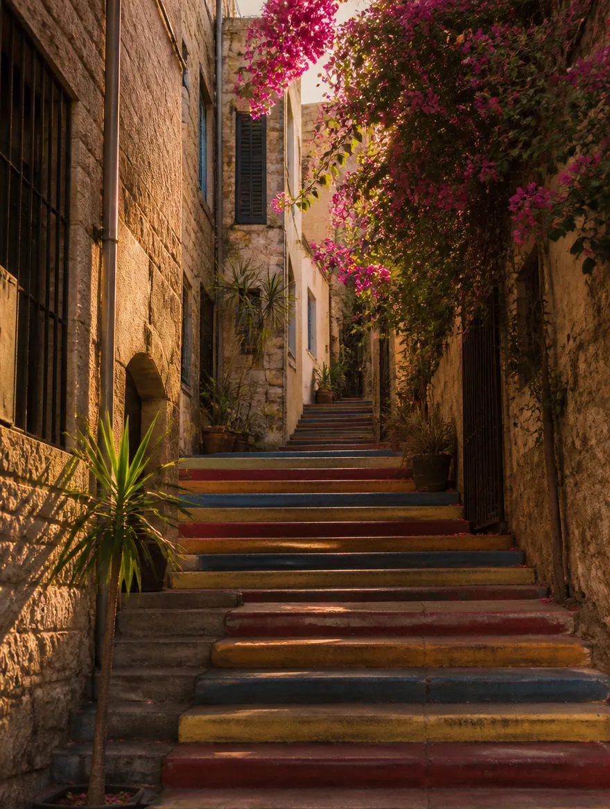 The Saint Nicolas stairs in Gemmayzeh at golden hour
