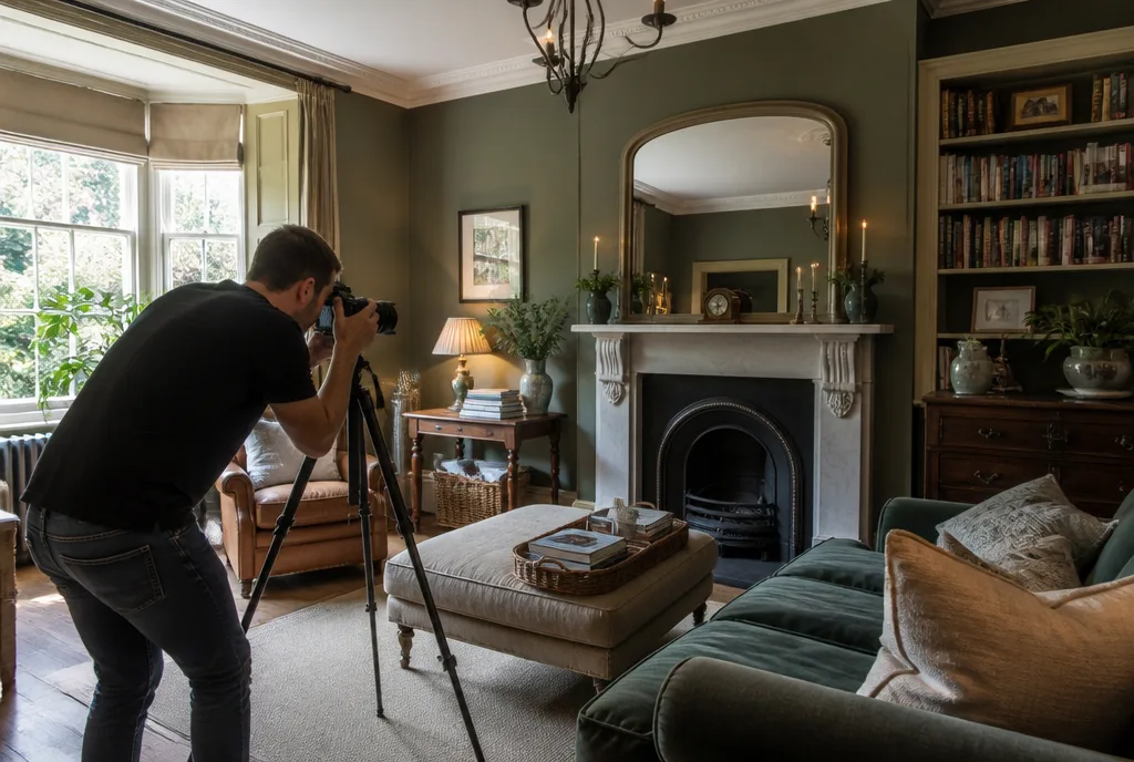 Photographer shooting a sitting room