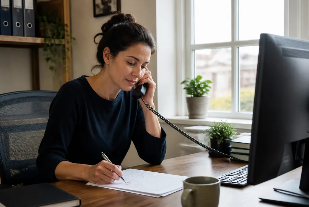 Sales progressor on the phone with paperwork