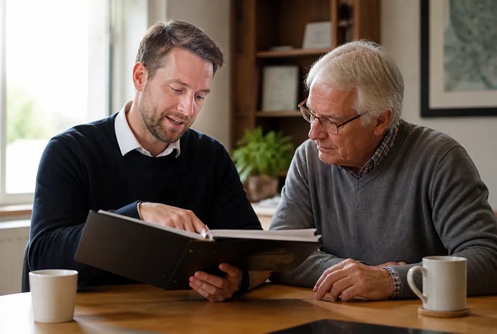 Louise Mayne reviewing tenancy paperwork with a landlord