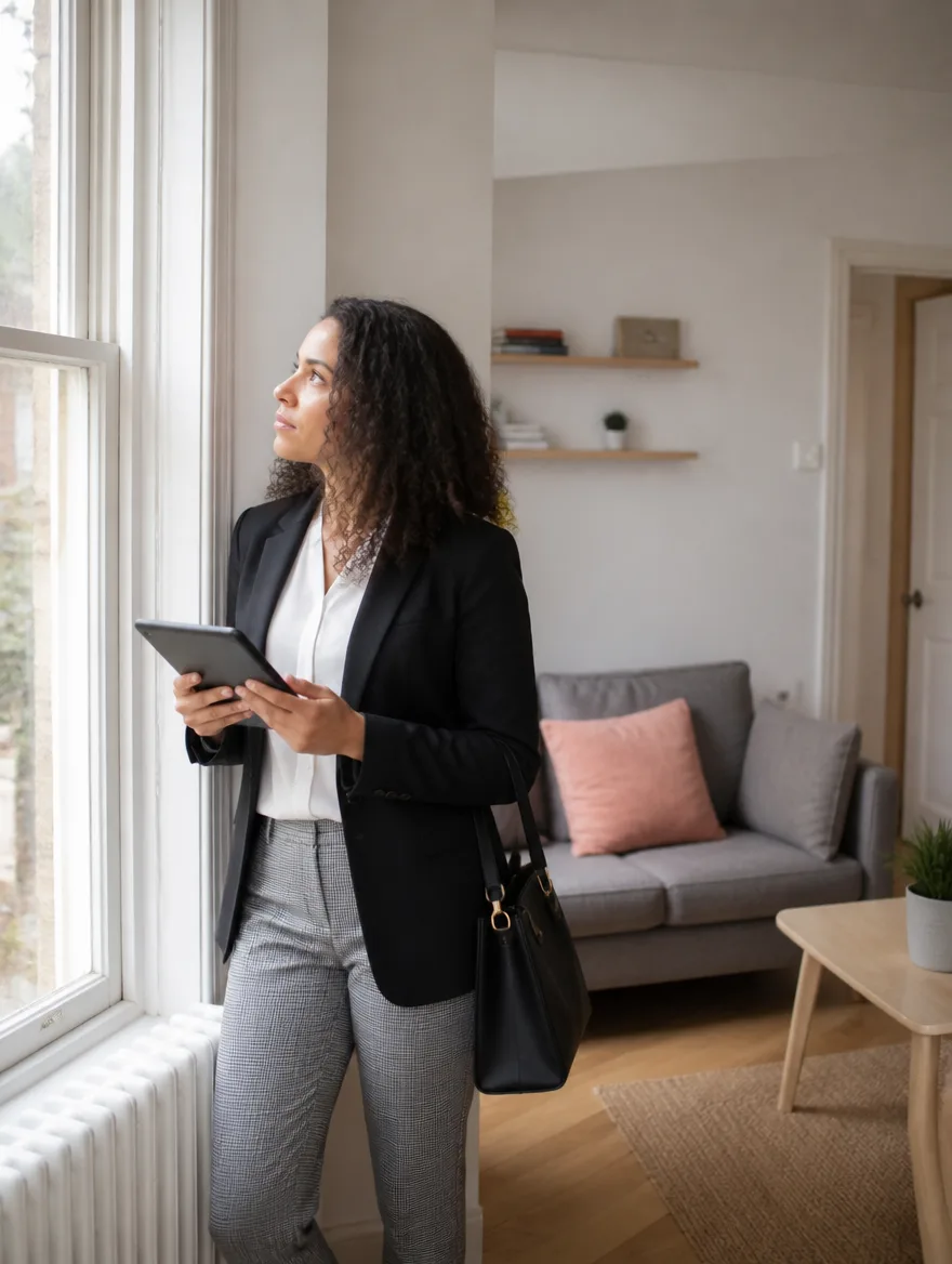Property manager checking a bright rental interior