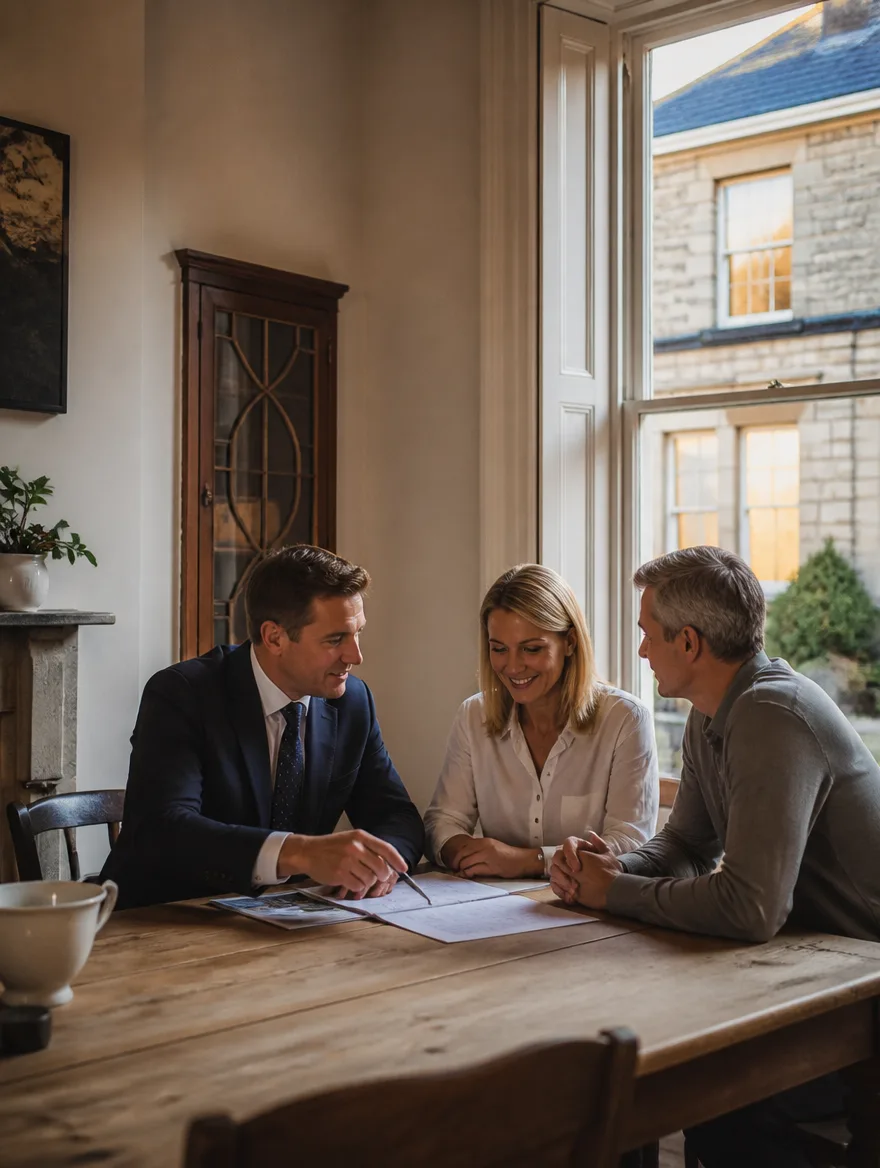 Director agreeing a sale strategy with homeowners