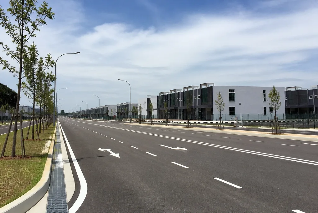 A new road through an industrial park at Batu Kawan