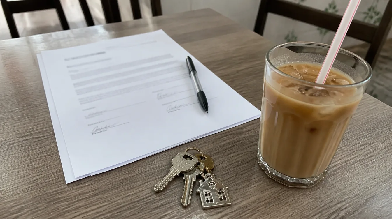 House keys and a signed document on a table