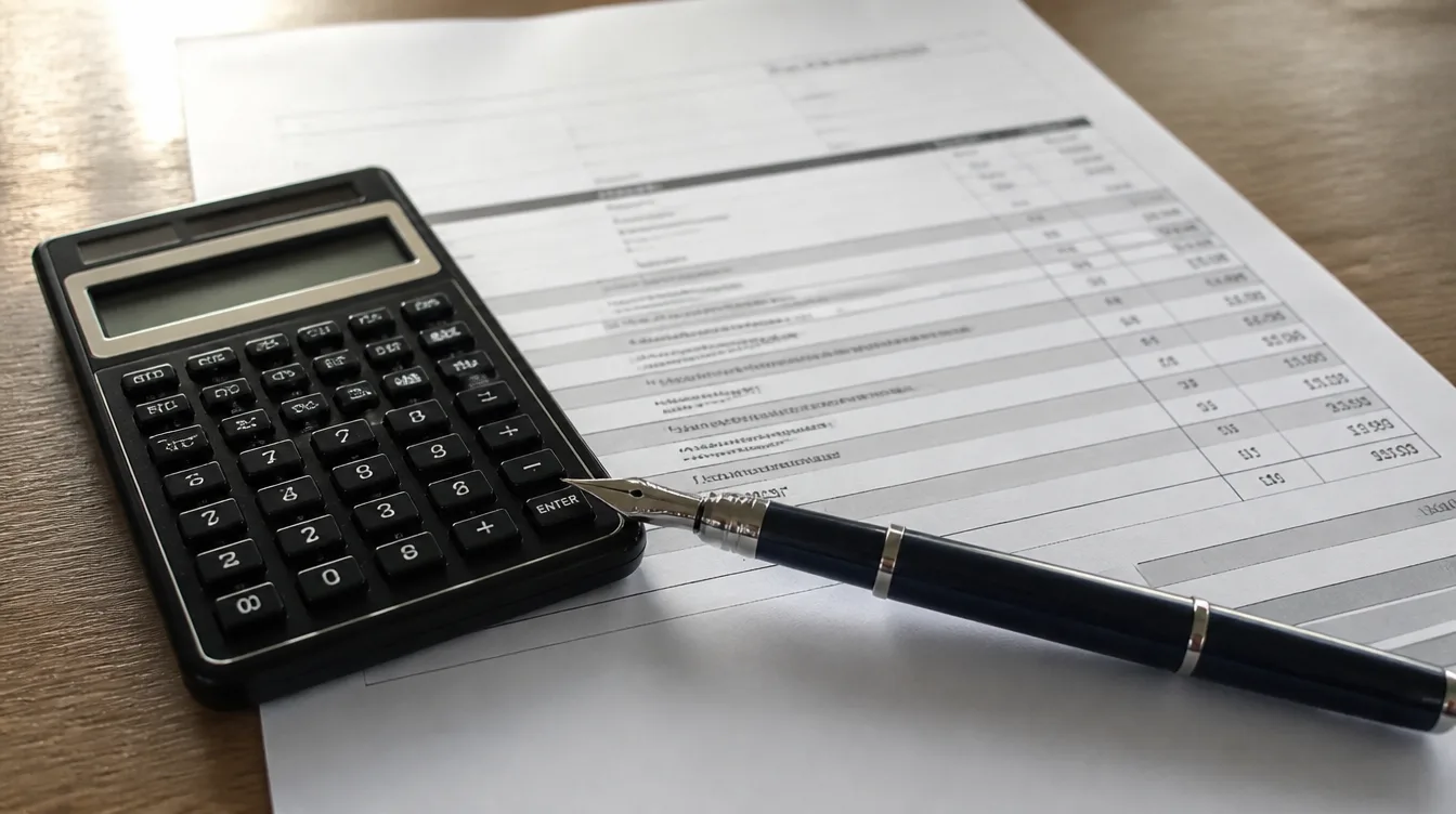 An itemised invoice and a calculator on a desk