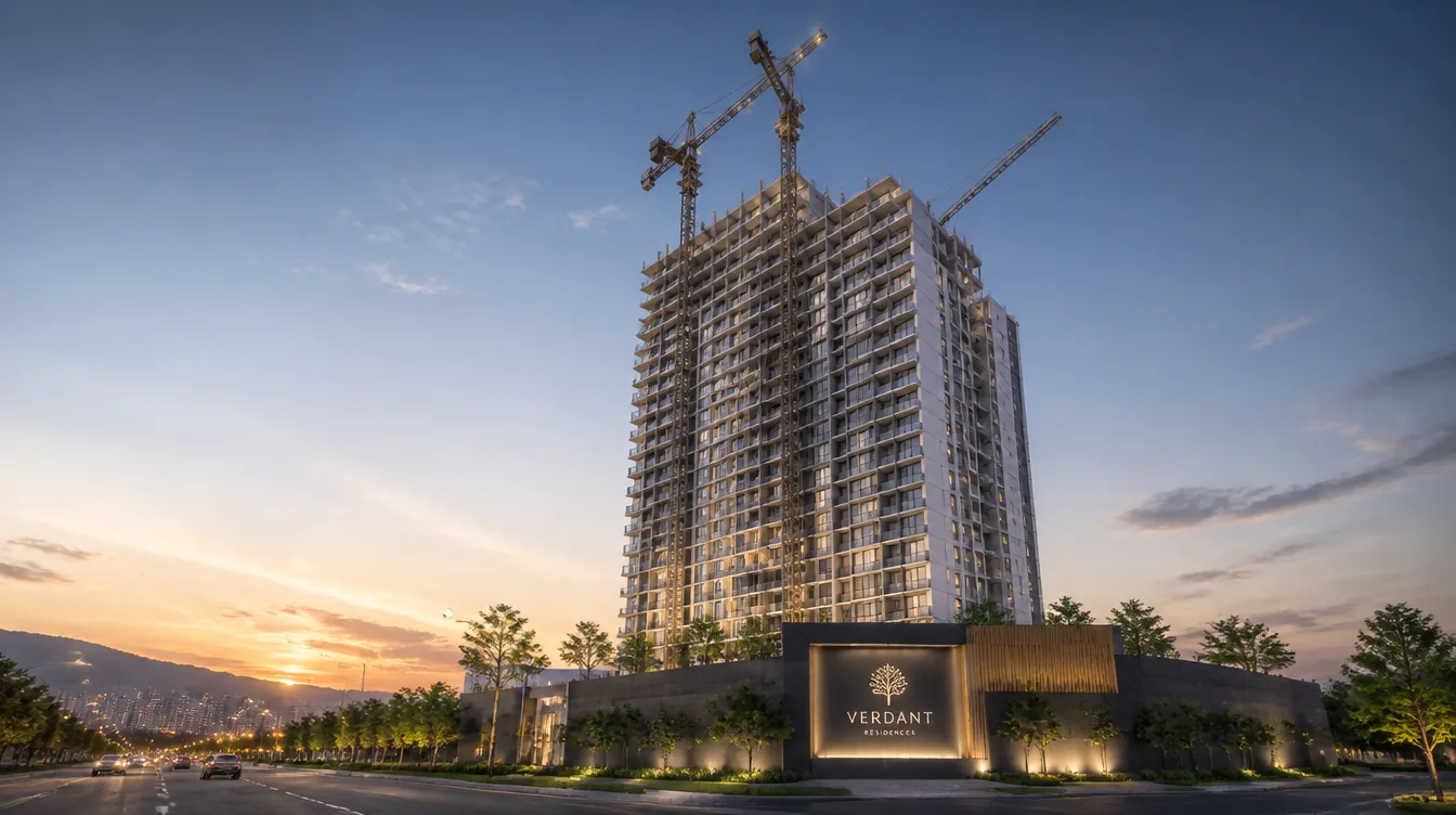 A residential tower under construction in Penang at dawn