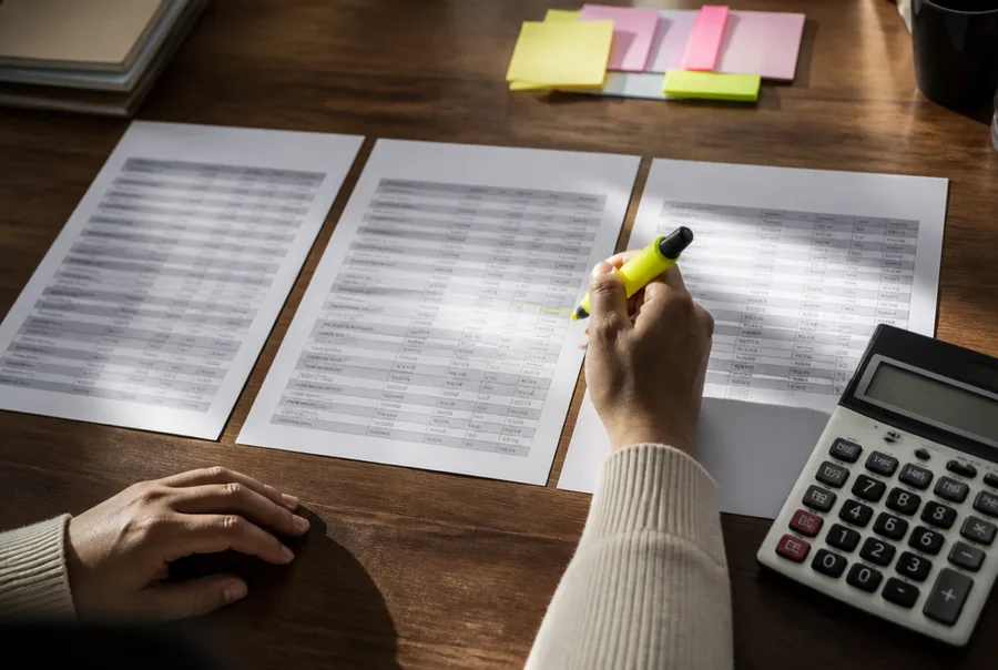 Comparable transaction records marked up on a desk
