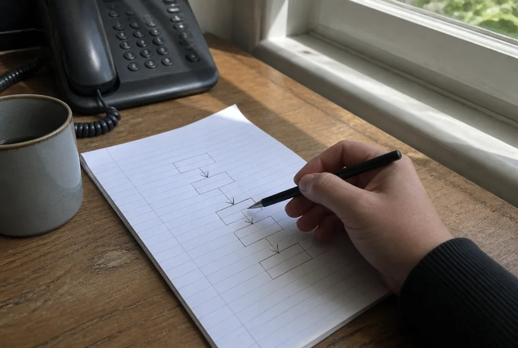 A hand writing on a printed chain diagram with several properties listed in sequence