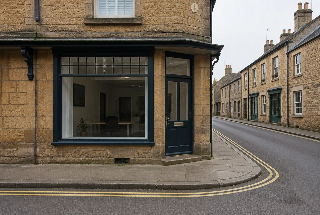 The Welland & Rook office on St Mary’s Street, Stamford, in a stone-fronted building with a wide sash window