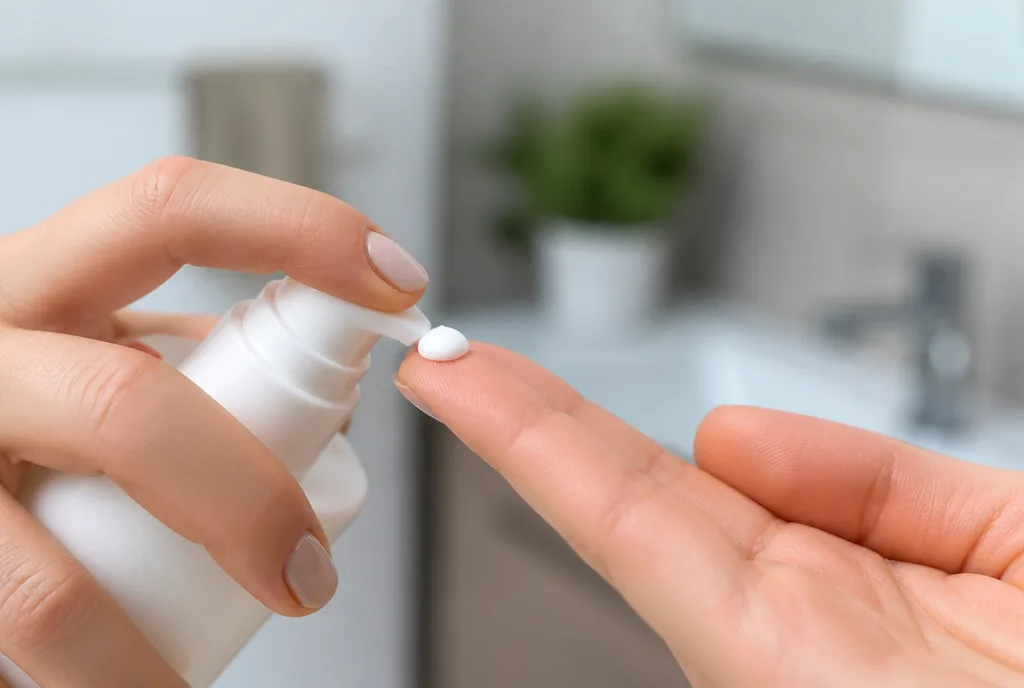 A pea-sized amount of cream on a fingertip