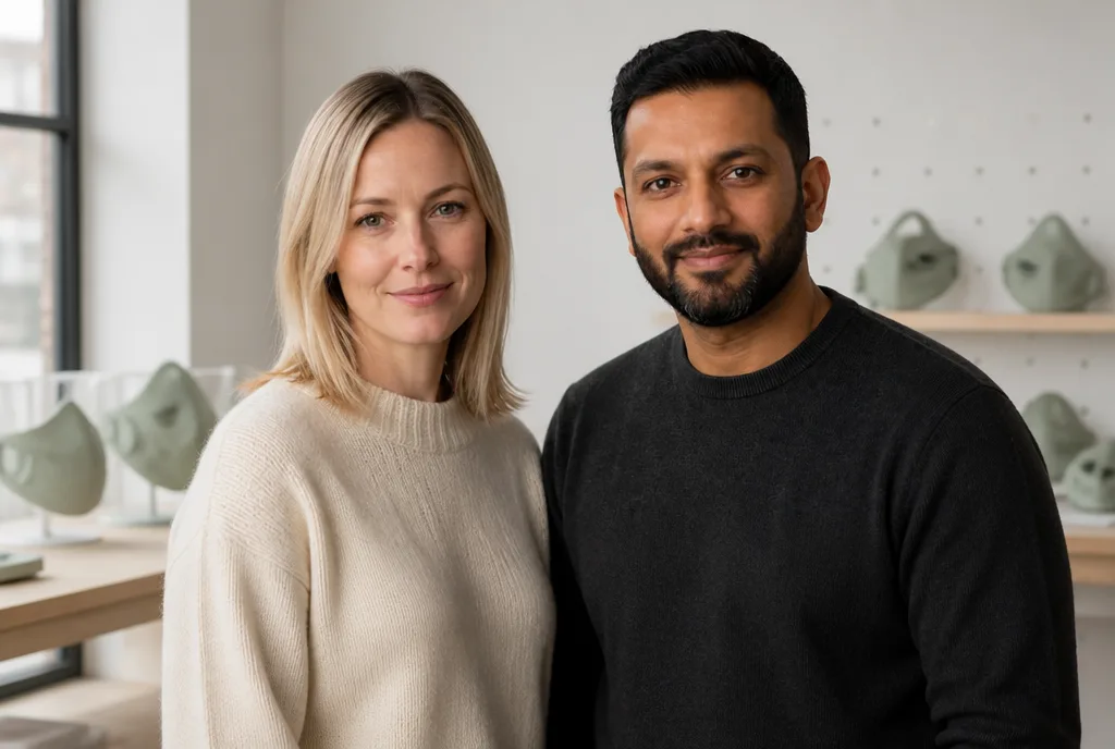Co-founders Claire Halvorsen and Dev Mehta in the Halvia studio