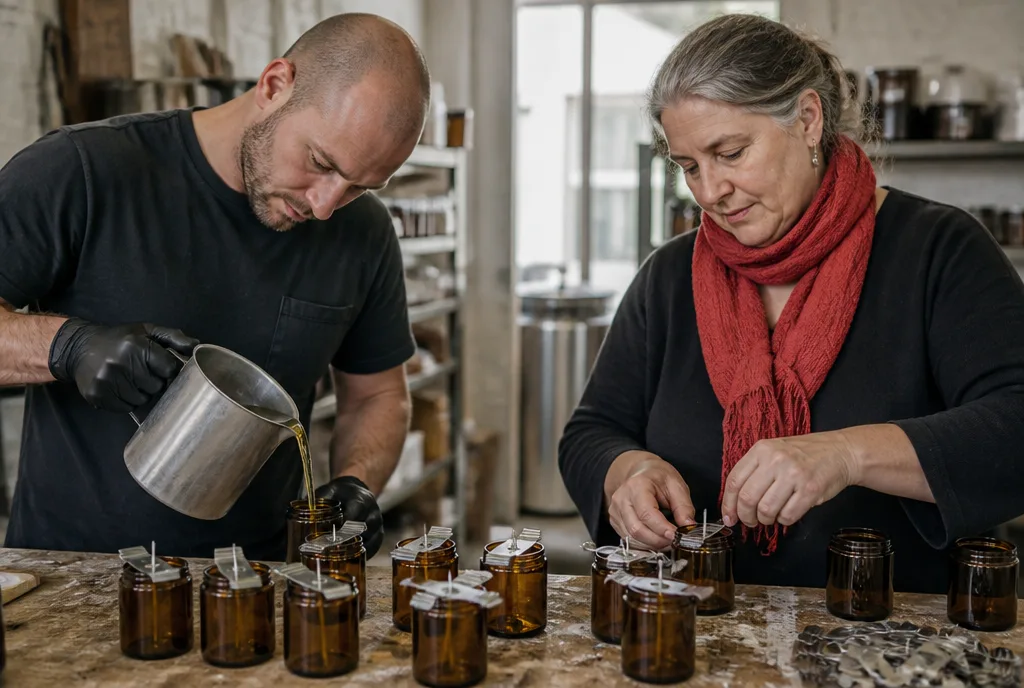 Soy candle pouring