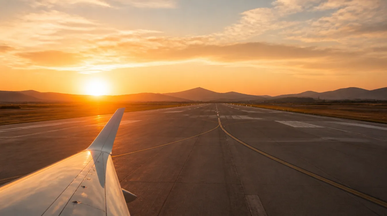 Airport runway at golden hour