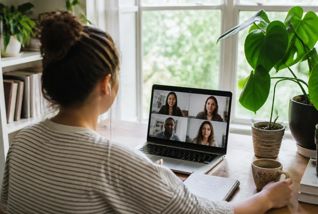 Caracol team member on a video call at home