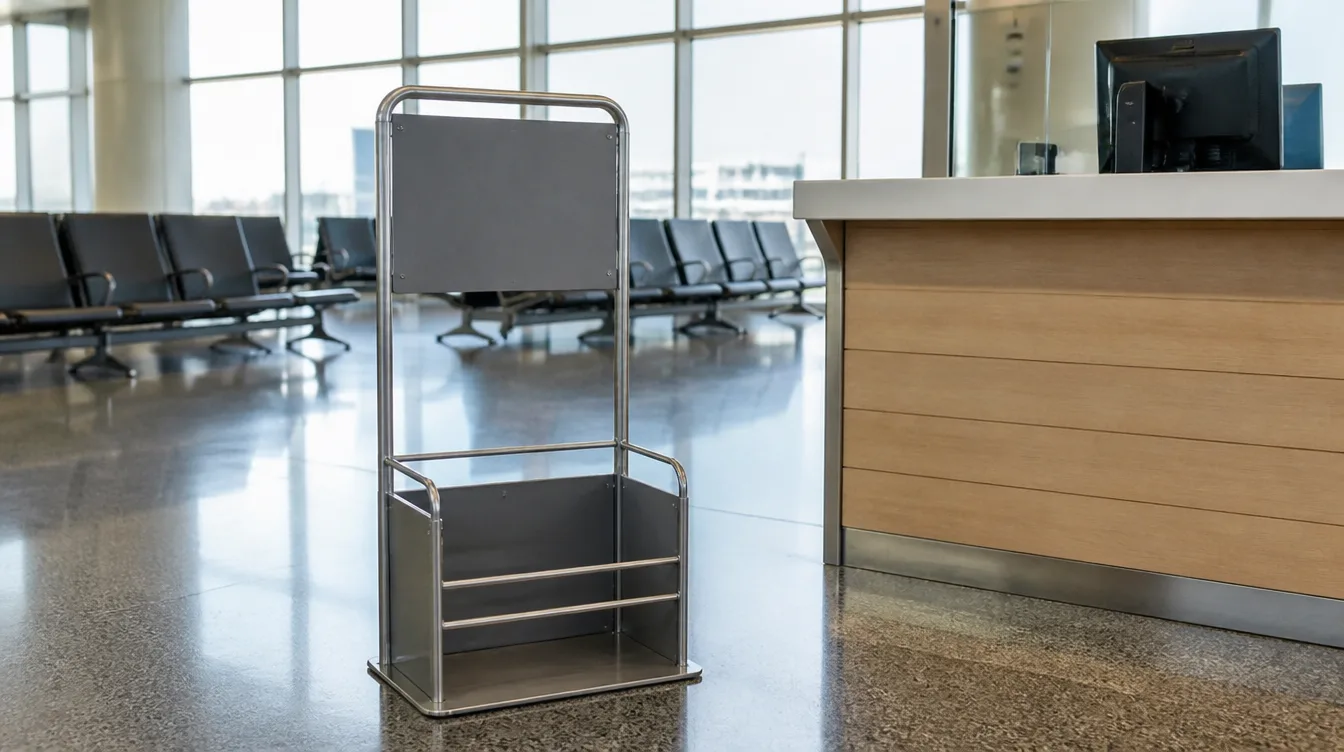 Airline bag sizer at a departure gate