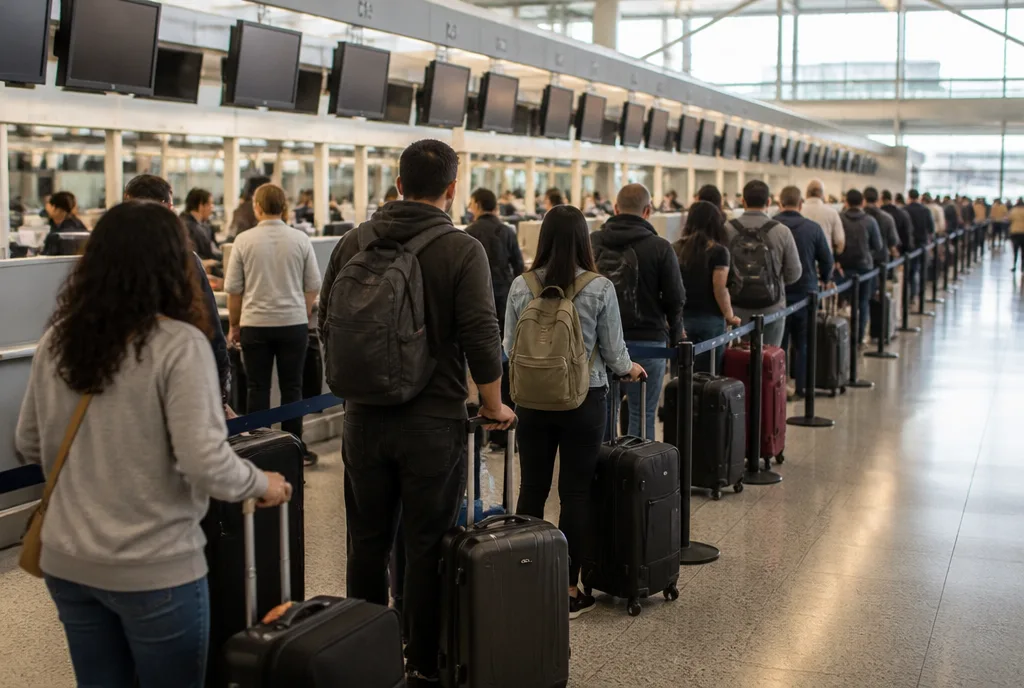 Long line at airline check-in desks