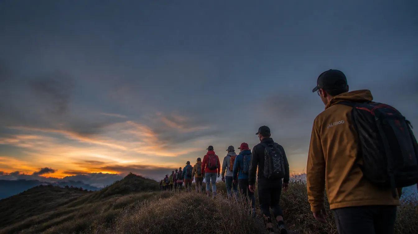 An Altiro group on a ridge at dusk
