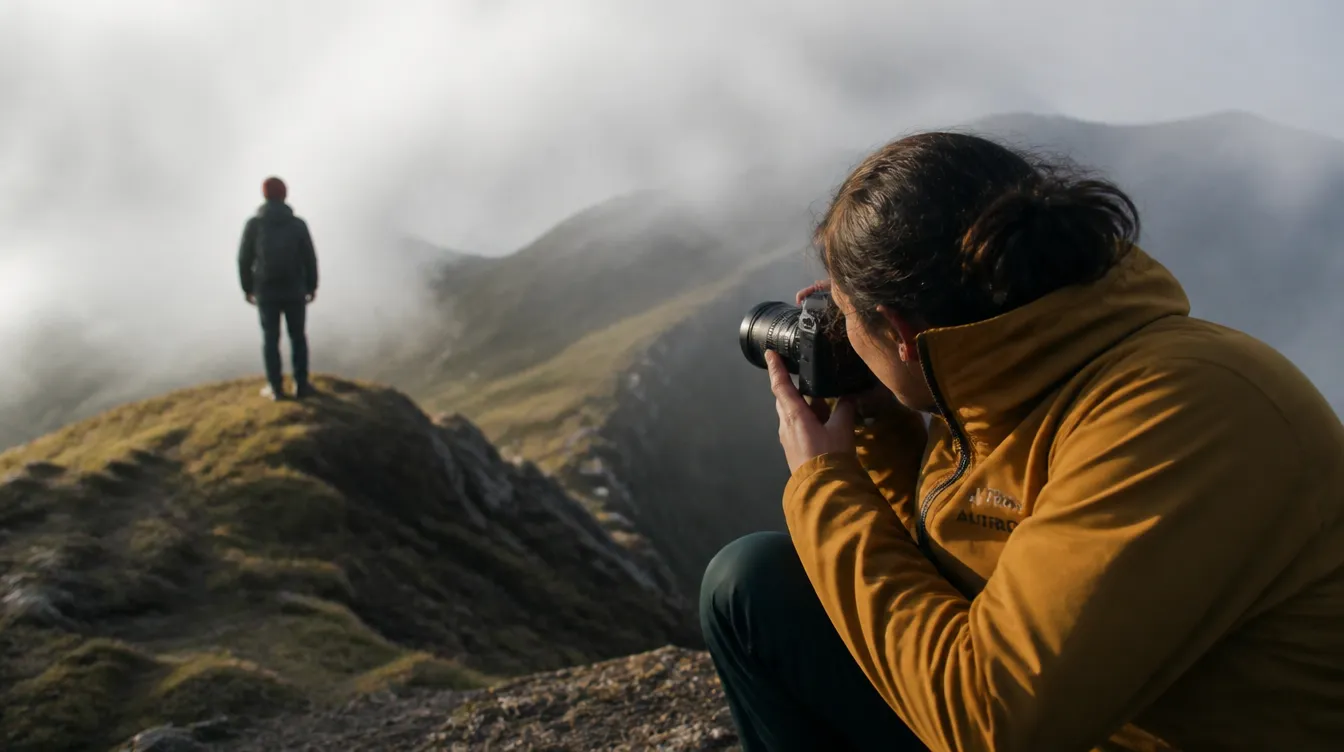 An Altiro leader photographing a hiker on a ridge