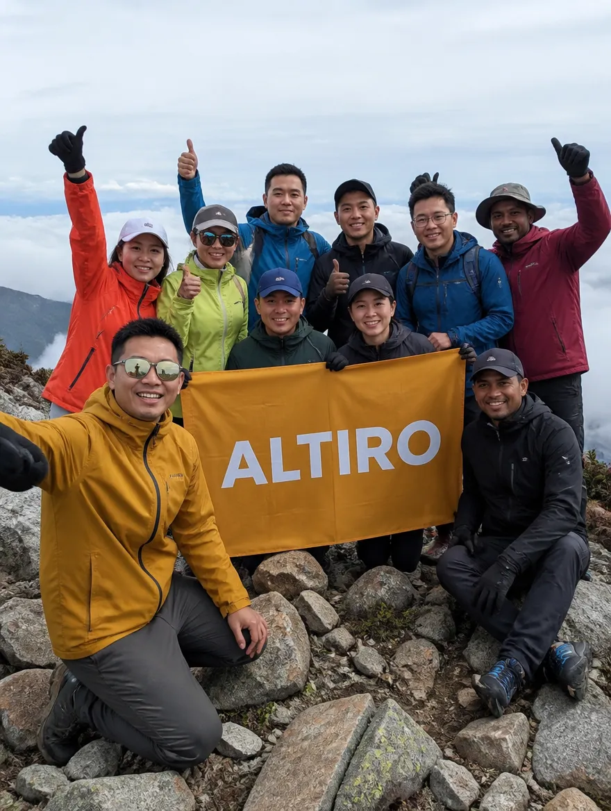An Altiro group celebrating on a summit