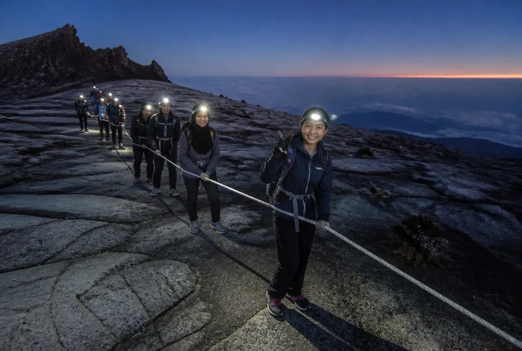 Headlamps on the summit plateau